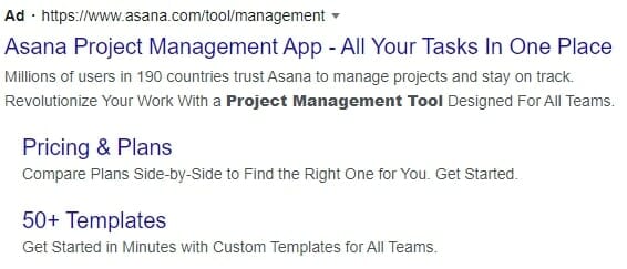 Asana's Google Ad