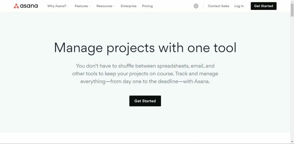 Asana's landing page