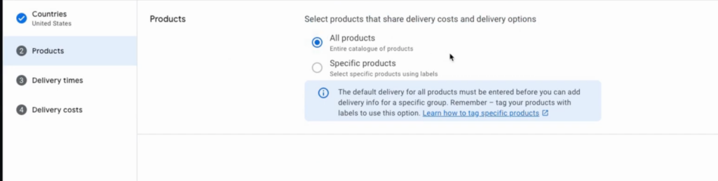 Choose the products you want to include in this delivery setup. You can select all products or specify items with unique shipping requirements