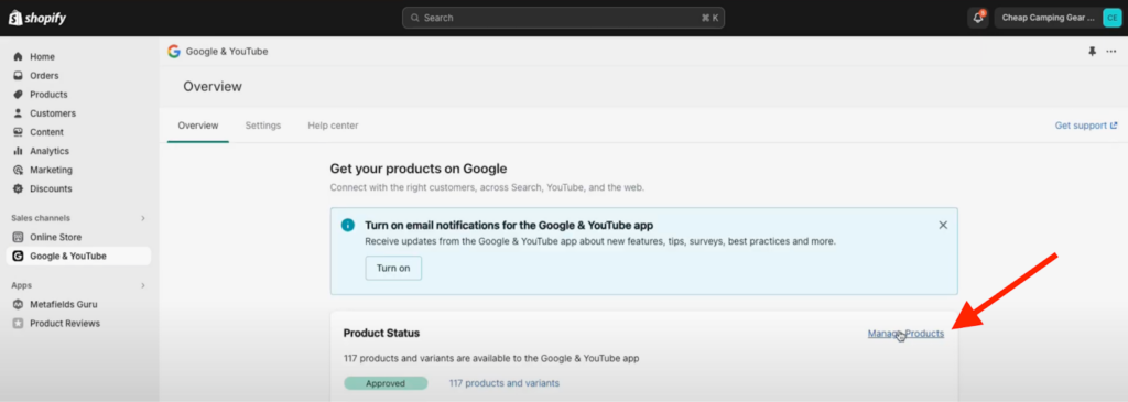 Click on “Manage Products”.