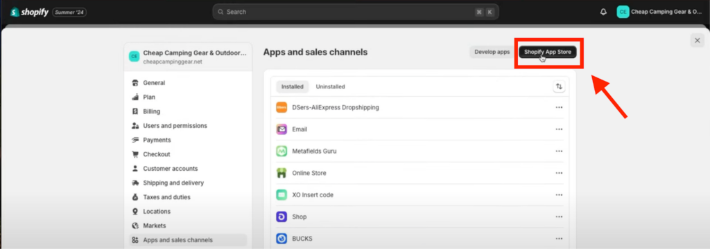 Click on the “Shopify App Store” button.