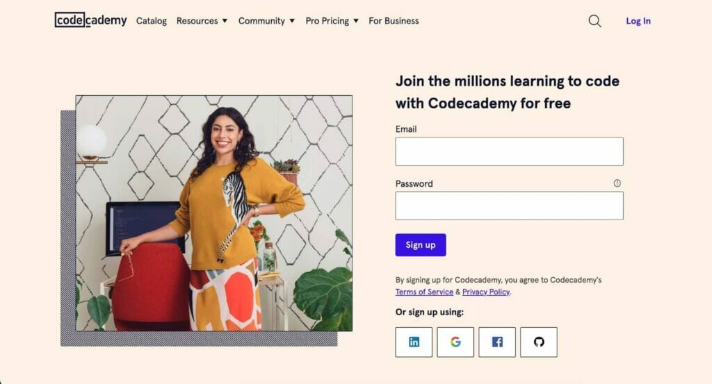 CodeAcademy's landing page