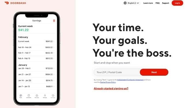 DoorDash's landing page