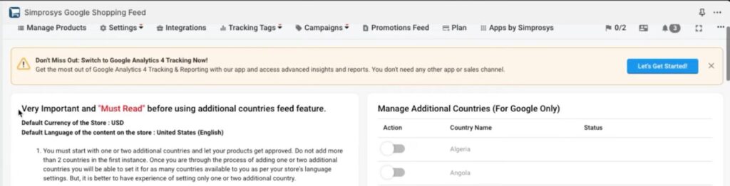 For international advertising, navigate to Google Shopping Settings