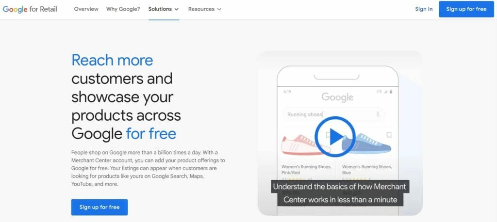 Google Merchant Center homepage