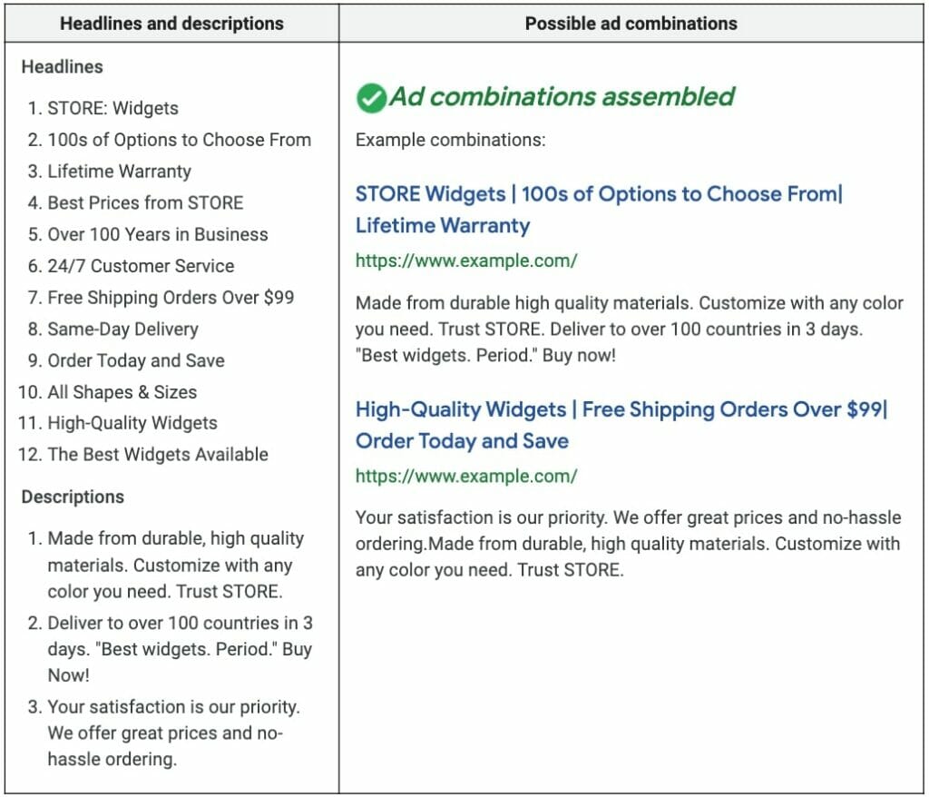 Google responsive search ad example 1