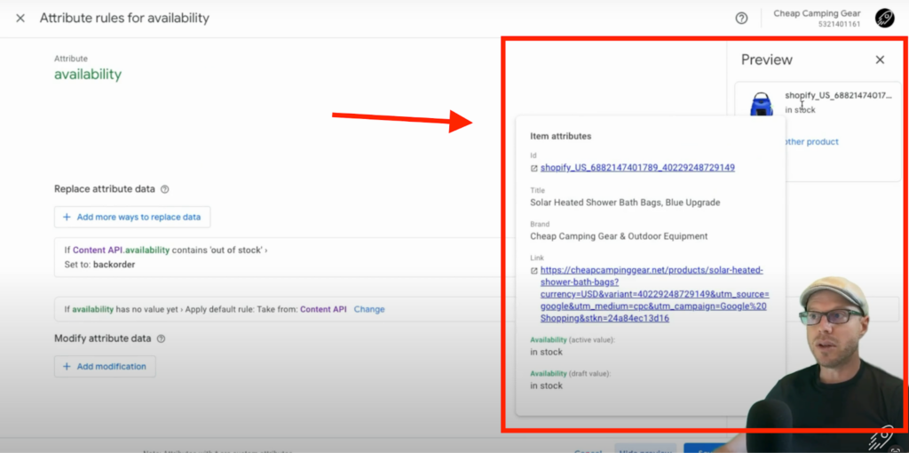 This will update the preview to show the new product's availability