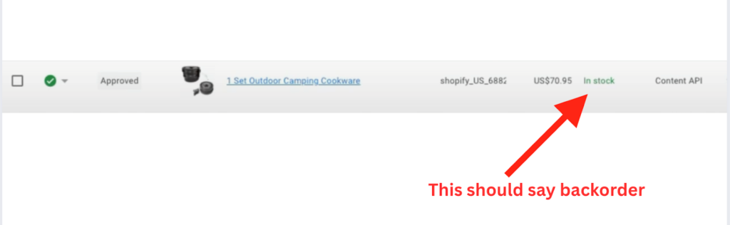 To double-check, go back to your Google Merchant Center dashboard Products, and in place of “In stock”, it should read “Backorder.” It may take a while to update.
