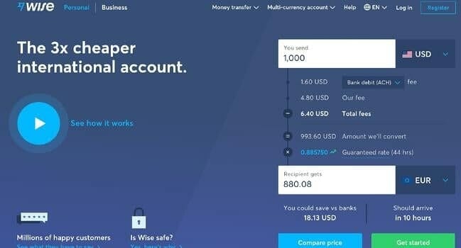Wise's landing page