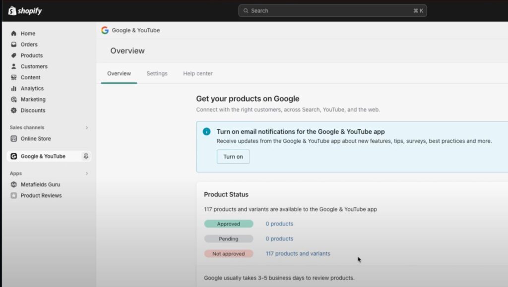 You can also check product status from the Google & YouTube
