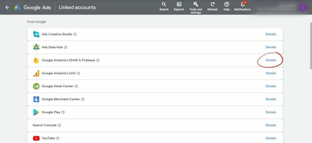 Google Ads screenshot with Details highlighted in front of Google Analytics